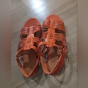 J. Crew Orange Huarache Sandals  With Buckle Leather Upper 11 New Without Box